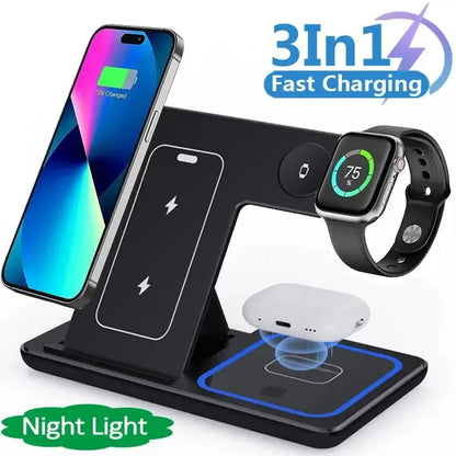 15W 3-in-1 Foldable Wireless Charging Stand for iPhone, Apple Watch & AirPods